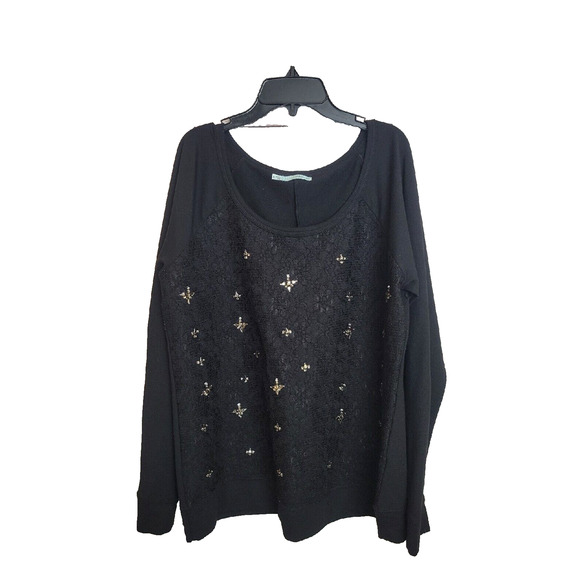 Maurices Black Floral Lace Rhinestones Knit Pullover Sweater Women's Size XL - Picture 1 of 10